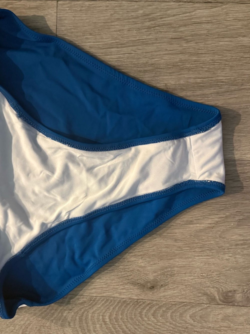 Blue Two-Piece Bikini‎ Set - Striped Top & Solid Bottom. One shoulder - Picture 5 of 6